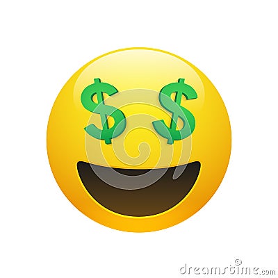 Emoji yellow smiley face with dollar symbol eyes Vector Illustration