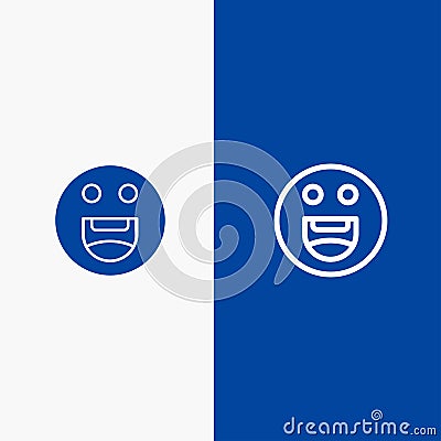 Emojis, Happy, Motivation Line and Glyph Solid icon Blue banner Line and Glyph Solid icon Blue banner Vector Illustration