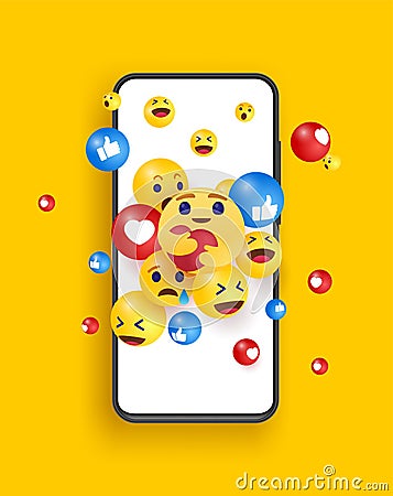 Emojis jumping of a Smartphone vector illustration. Technology, communication, social media design concept. Vector Illustration