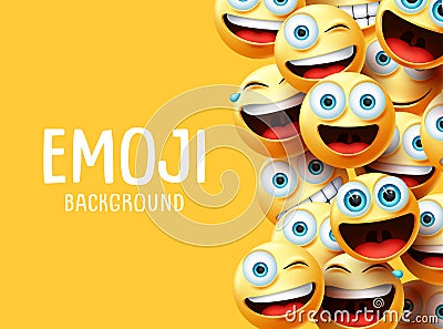 Emojis vector background. Funny smiley emoji background text with emoticon group face head. Vector Illustration