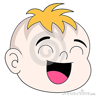 Emoticon baby boy head laughing happy prosperous Vector Illustration