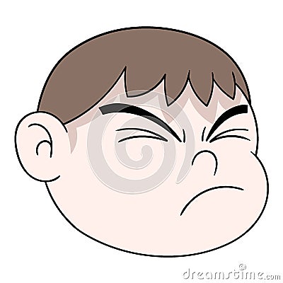 Emoticon baby boy head is wrinkled face wants to cry Vector Illustration