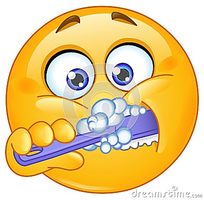 Emoticon brushing teeth Vector Illustration
