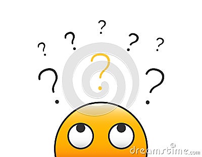 Emoticon character person head looking up at a stack of question marks. Vector illustration design with transparent background Vector Illustration