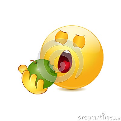 Emoticon eating apple Vector Illustration