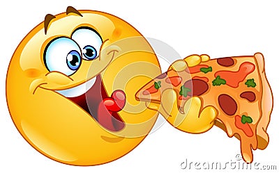 Emoticon eating pizza Vector Illustration