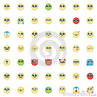 Emoticon elements collection, Comic Emoji smiley flat icons set Vector Illustration