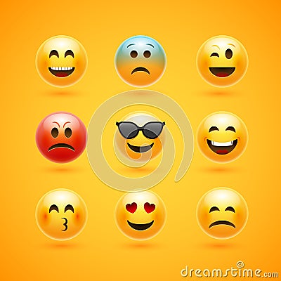 Emoticon face smile vector icon. Emotion happy emoji expression cartoon character Vector Illustration