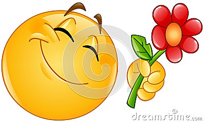 Emoticon giving flower Vector Illustration