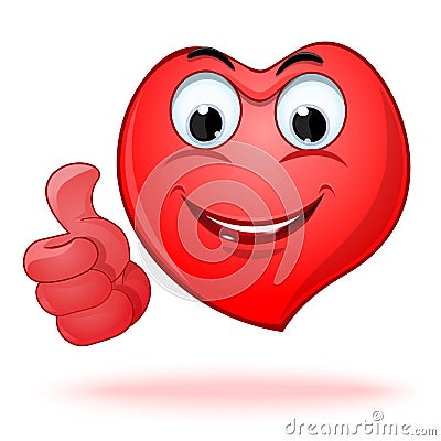 Emoticon heart shaped face showing thumb up Vector Illustration