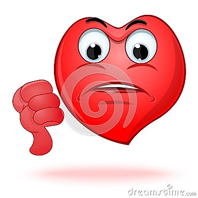 Emoticon heart shaped face showing thumbs down Vector Illustration