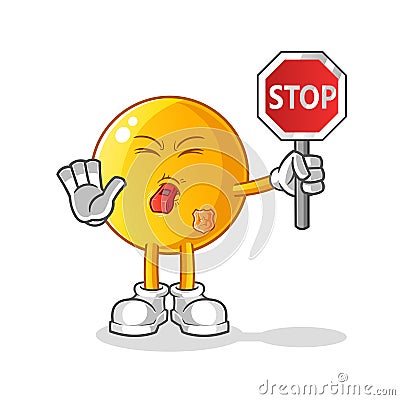 Emoticon holding stop sign cartoon. cartoon mascot vector Vector Illustration