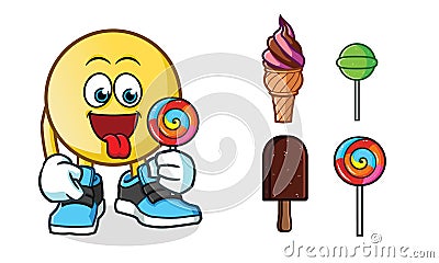 Emoticon ice cream mascot vector cartoon illustration Cartoon Illustration