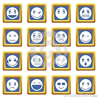 Emoticon icons set blue Vector Illustration