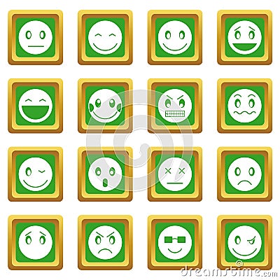 Emoticon icons set green Vector Illustration