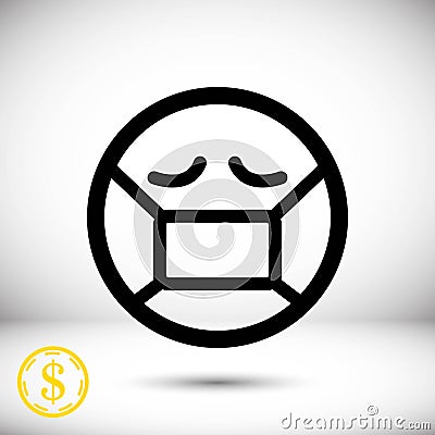 Emoticon with medical mask over mouth icon stock vector illustration flat design Vector Illustration