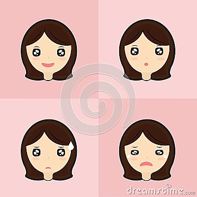 Emoticon set of cute girl Vector Illustration