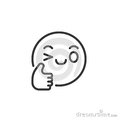 Emoticon showing thumb up line icon Vector Illustration