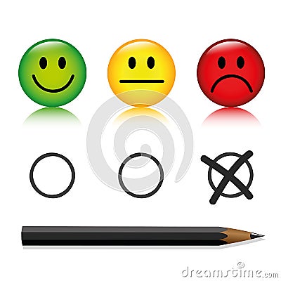 Emoticon smiley rating set with pen unhappy isolated on white background Vector Illustration