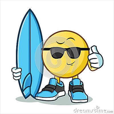 Emoticon surfing vector cartoon illustration Vector Illustration