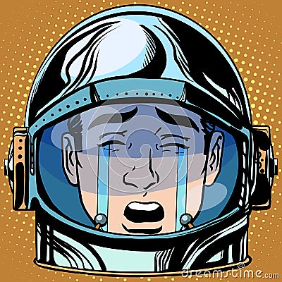 Emoticon tears roar Emoji face man astronaut retro Vector Illustration