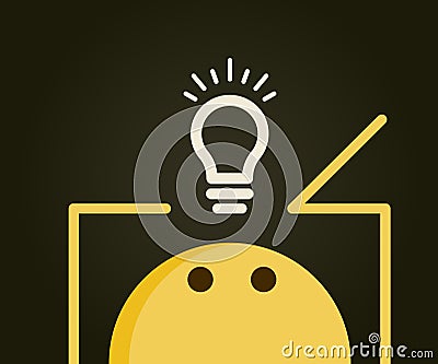 Emoticon thinking outside the box. Lightbulb outside the box representing new innovative ideas and solutions Vector Illustration