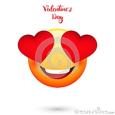 Emoticon for Valentines Day . Emoji with hearts eyes Vector Illustration