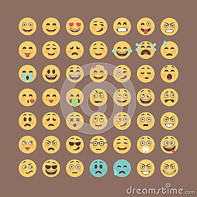 Emoticons collection. Flat emoji set. Cute smileys icon pack. Vector illucttration. Vector Illustration