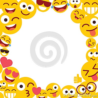 Emoticons and empty blank space for text. Photo frame with funny smileys Vector Illustration