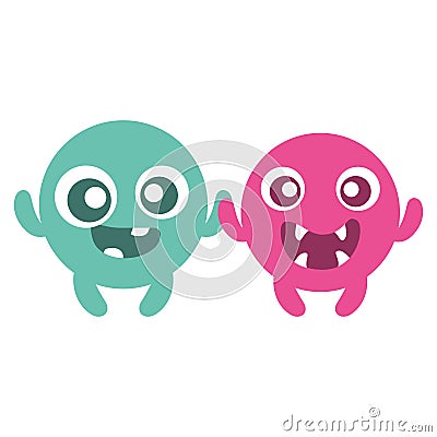 Emoticons faces with crazy teeth couple characters Vector Illustration