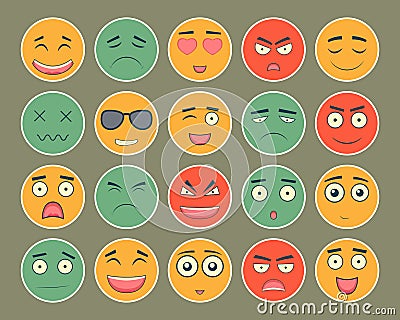 Emoticons flat design set. Emoticon for web site, chat, sms. Emoticons icons. Vector Vector Illustration