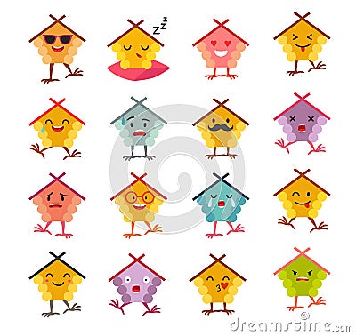 Emoticons house vector set. Cute funny stickers Vector Illustration