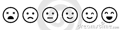 Emoticons Line Icon Set. Positive, Happy, Smile, Sad, Unhappy Faces Pictogram. Simple Emoji Collection. Customers Vector Illustration