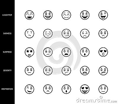 Emoticons line icons face emotion expression linear symbols logo illustration emoji smiley cartoon character mood Vector Illustration