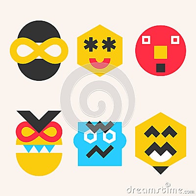 Emoticons, smile face icons make from simple geometric shapes Vector Illustration