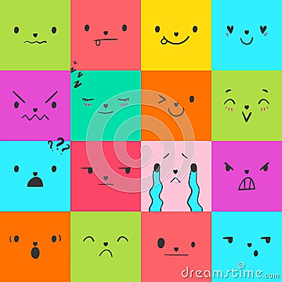 Emoticons Square Doodle 4 Vector Illustration