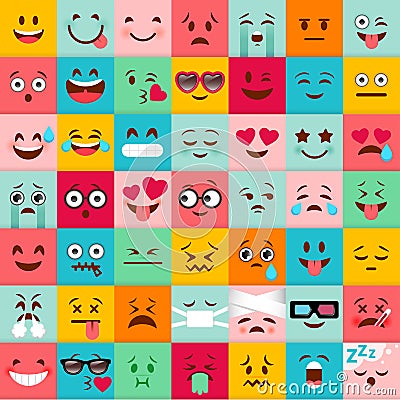 Emoticons vector pattern. Emoji square icons. Vector Illustration