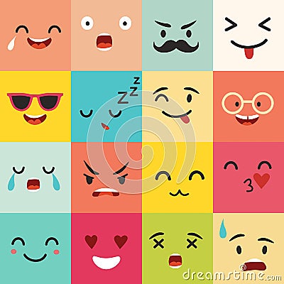 Emoticons vector pattern. Emoji square icons. Vector Illustration