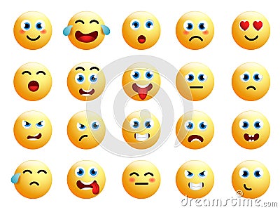 Emoticons vector set. Emoji smiling face or yellow emoticon Vector Illustration