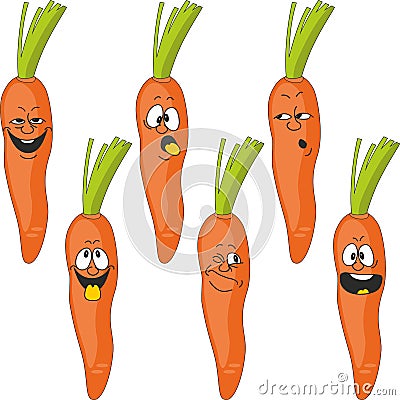 Emotion cartoon carrot vegetables set 017 Vector Illustration