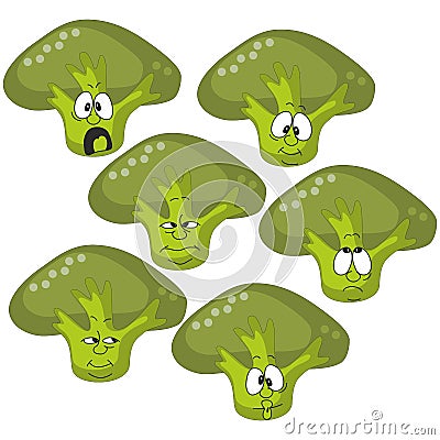 Emotion cartoon green spinach vegetables set 008 Vector Illustration