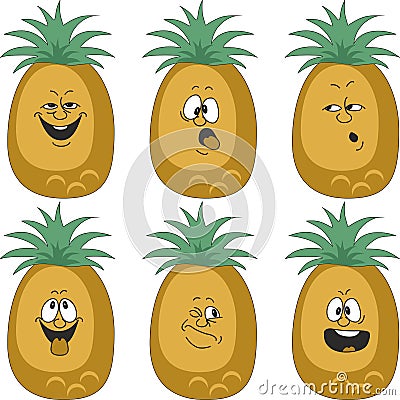 Emotion cartoon pineapple set 012 Vector Illustration