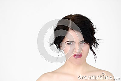 Emotion face bad smell stinky odour disgust Stock Photo