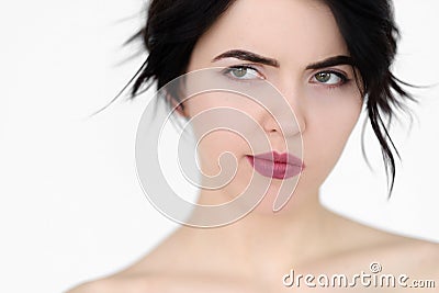 Emotion face doubtful dubious thoughtful woman Stock Photo