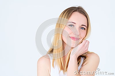 Emotion face happy smiling calm content woman Stock Photo