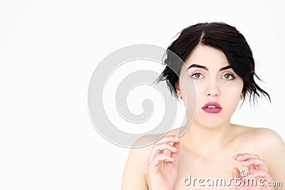 Emotion face speechless dazed taken aback woman Stock Photo