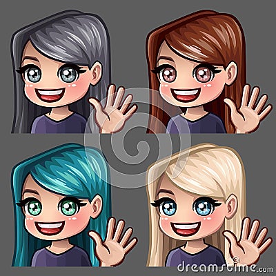 Emotion hi icons smile female with long hairs for social networks and stickers Vector Illustration