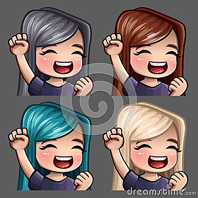 Emotion icons smile happy female with long hairs for social networks and stickers Vector Illustration