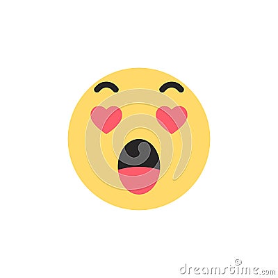 Emotion of love yellow smiley with hearts. Like social icon. Button for expressing social emoji. Flat illustration EPS 10 Cartoon Illustration