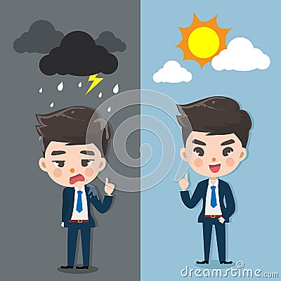 Emotion man good day and bad day. Vector Illustration